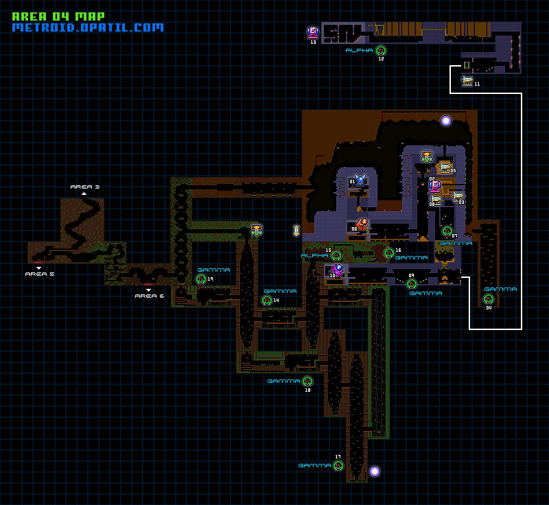 GB版 メトロイドII 攻略マップ ─ エリア04 ／ GB版 メトロイドII