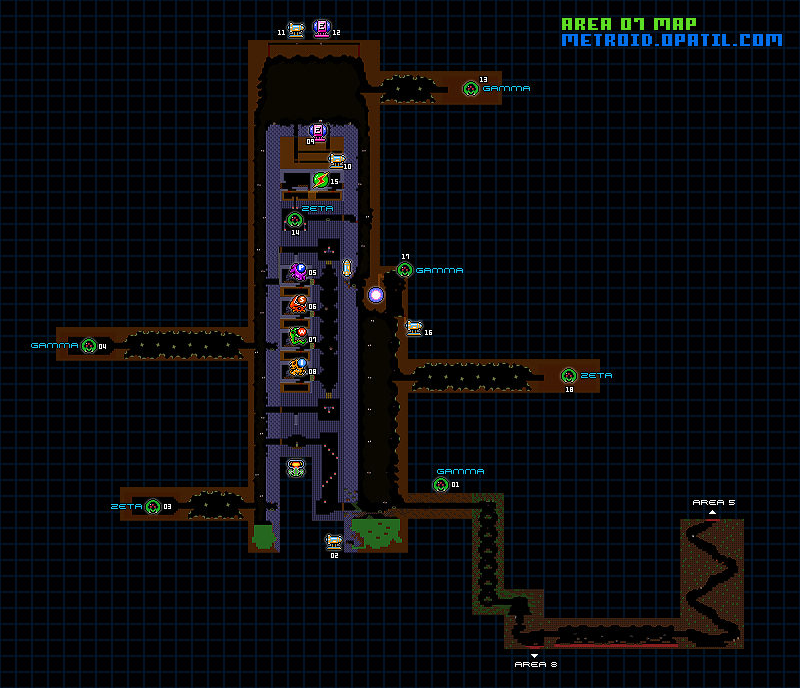 GB版 メトロイドII 攻略マップ ─ エリア07 ／ GB版 メトロイドII 
